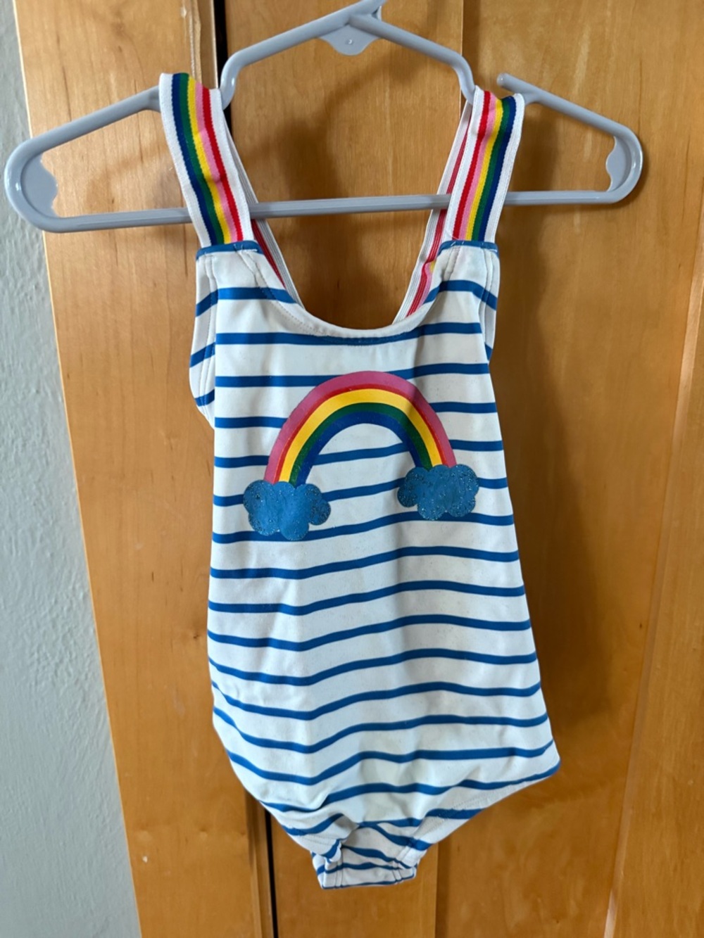 Hanna Andersson Rainbow Striped Swim One-Piece - Blue, Green, Yellow